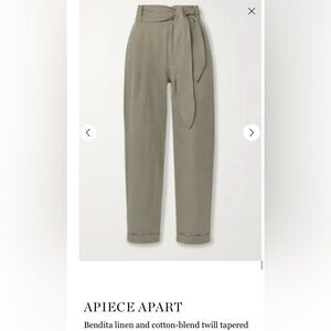 APIECE APART Bendita linen and cotton-blend twill tapered pants — Light Olive